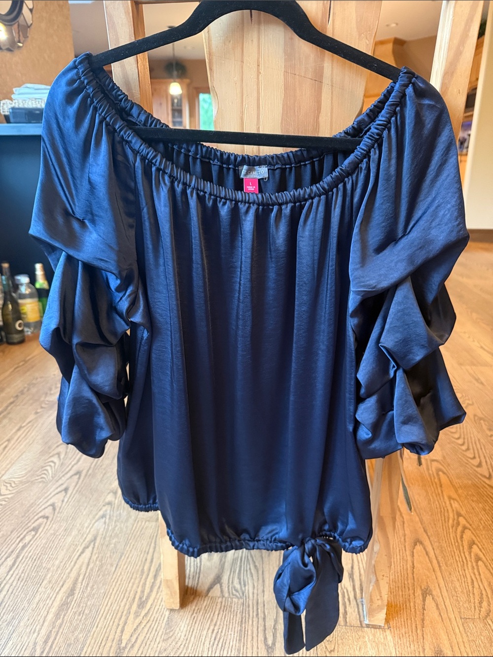 Vince Camuto Navy Off-Shoulder Ruffle Sleeve Blouse